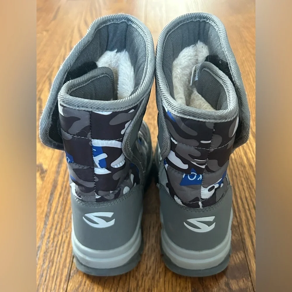 Hobibear Gray Camo Insulated Winter Snow Boots Faux Fur Lined Toddler Size 6